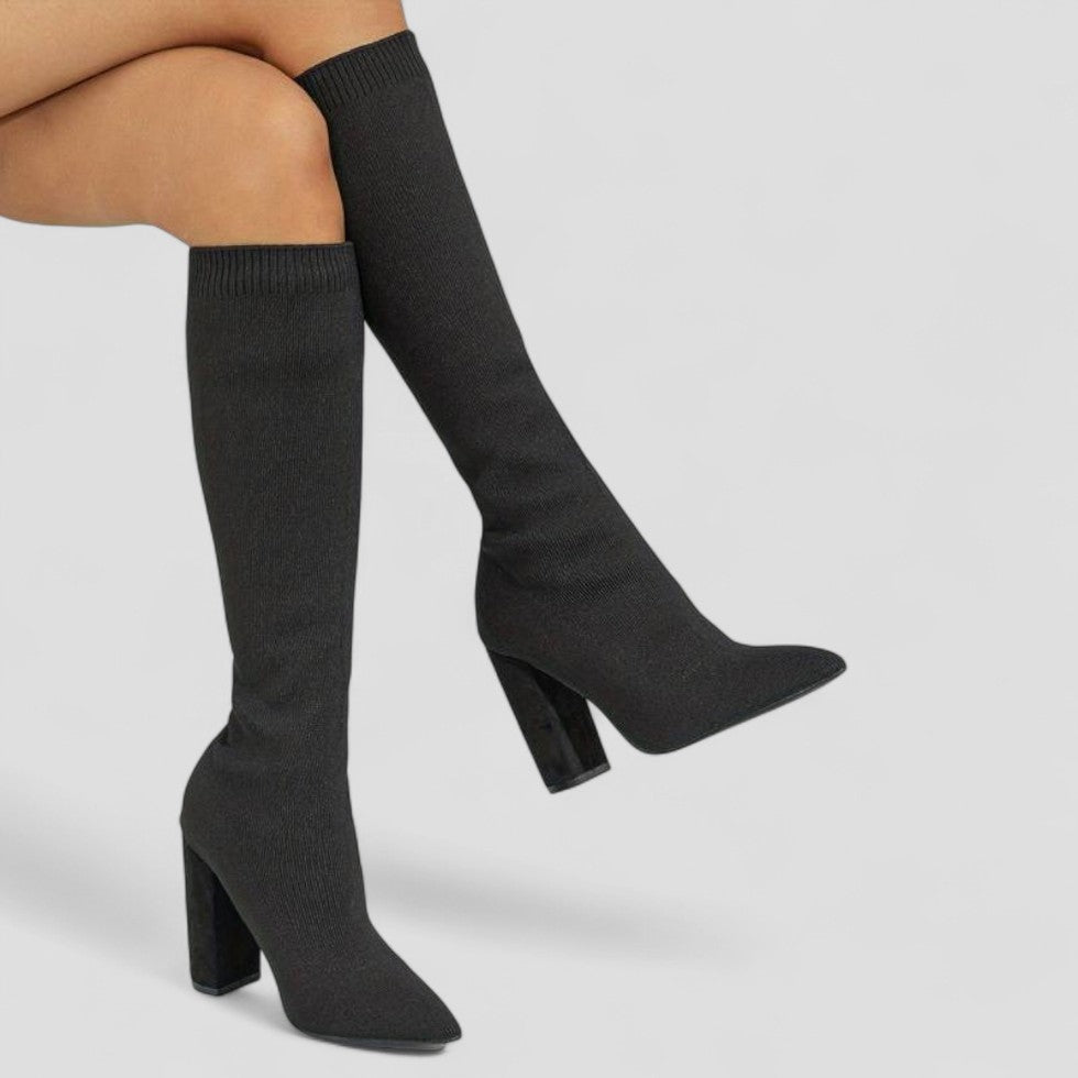 Stretch Knit High Heel Knee Boots
