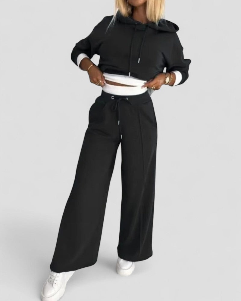 Women’s Two Piece Hoodie Tracksuit Set with Wide Leg Pants