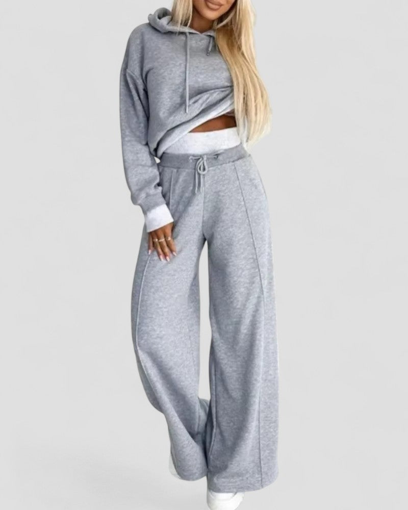Women’s Two Piece Hoodie Tracksuit Set with Wide Leg Pants