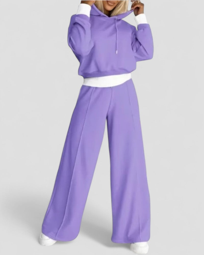 Women’s Two Piece Hoodie Tracksuit Set with Wide Leg Pants