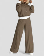Women’s Two Piece Hoodie Tracksuit Set with Wide Leg Pants