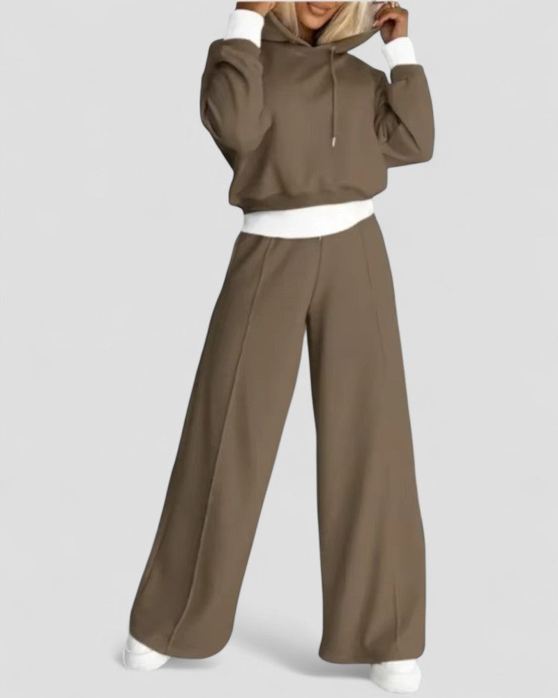 Women’s Two Piece Hoodie Tracksuit Set with Wide Leg Pants