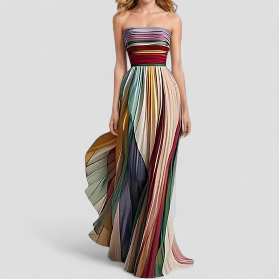 Strapless Pleated Maxi Evening Dress