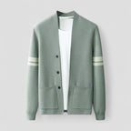 Button Up Knit Cardigan with Striped Sleeve Detail for Men