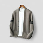 Button Up Knit Cardigan with Striped Sleeve Detail for Men