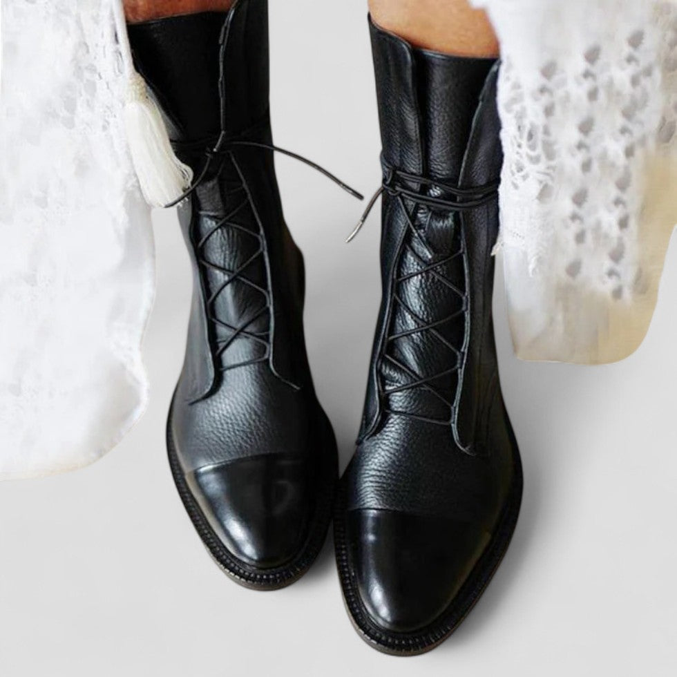 Polished Leather Lace Up Ankle Boots