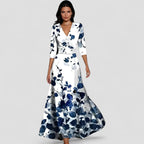 Floral Wrap Maxi Dress with Three Quarter Sleeves