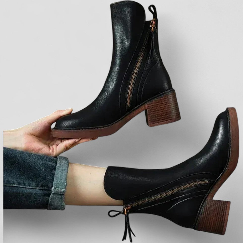 Zip Up Block Heel Ankle Boots