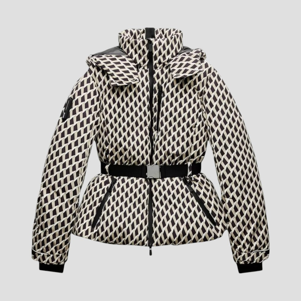Padded Belted Diamond Pattern Winter Puffer Jacket