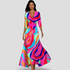 Floral Wrap Maxi Dress with Three Quarter Sleeves