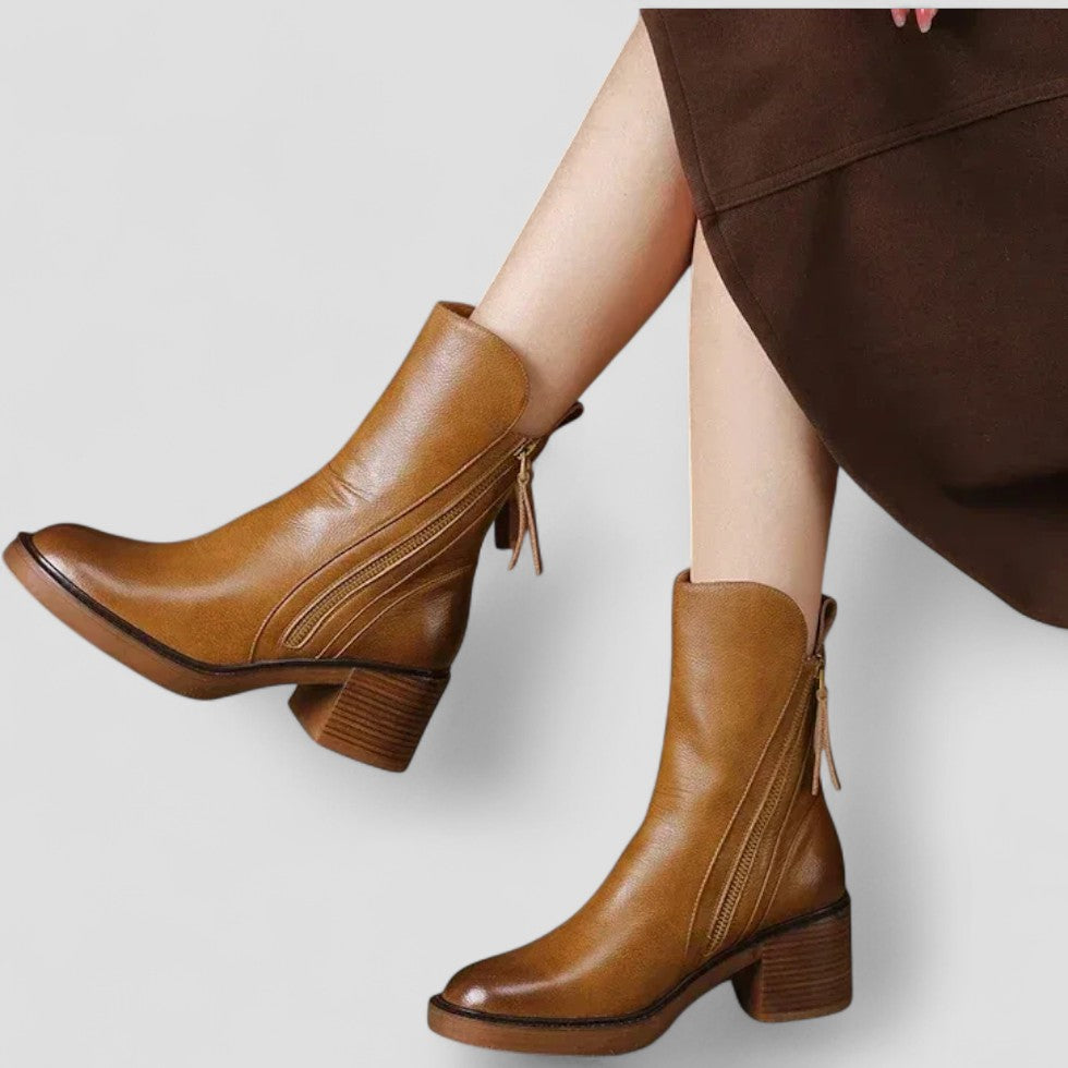 Zip Up Block Heel Ankle Boots