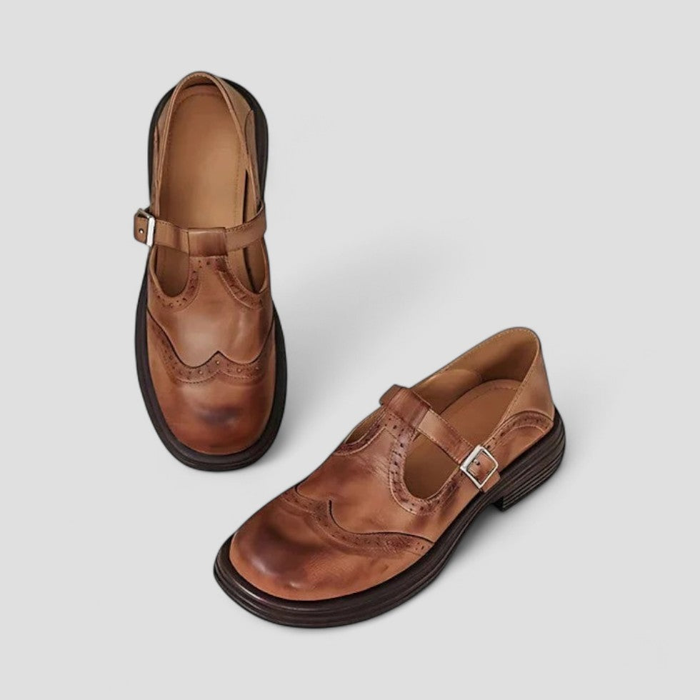 Buckle Strap Leather Loafers