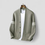 Button Up Knit Cardigan with Striped Sleeve Detail for Men