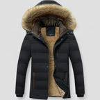 Mens Waterproof Fleece Lined Winter Parka Jacket with Fur Hood