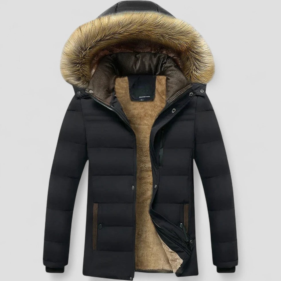Mens Waterproof Fleece Lined Winter Parka Jacket with Fur Hood