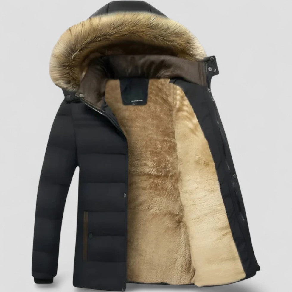 Mens Waterproof Fleece Lined Winter Parka Jacket with Fur Hood