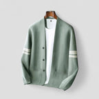 Button Up Knit Cardigan with Striped Sleeve Detail for Men