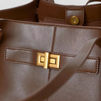 Large Tote Bag Made of Imitation Leather with Elegant Twist Clasp