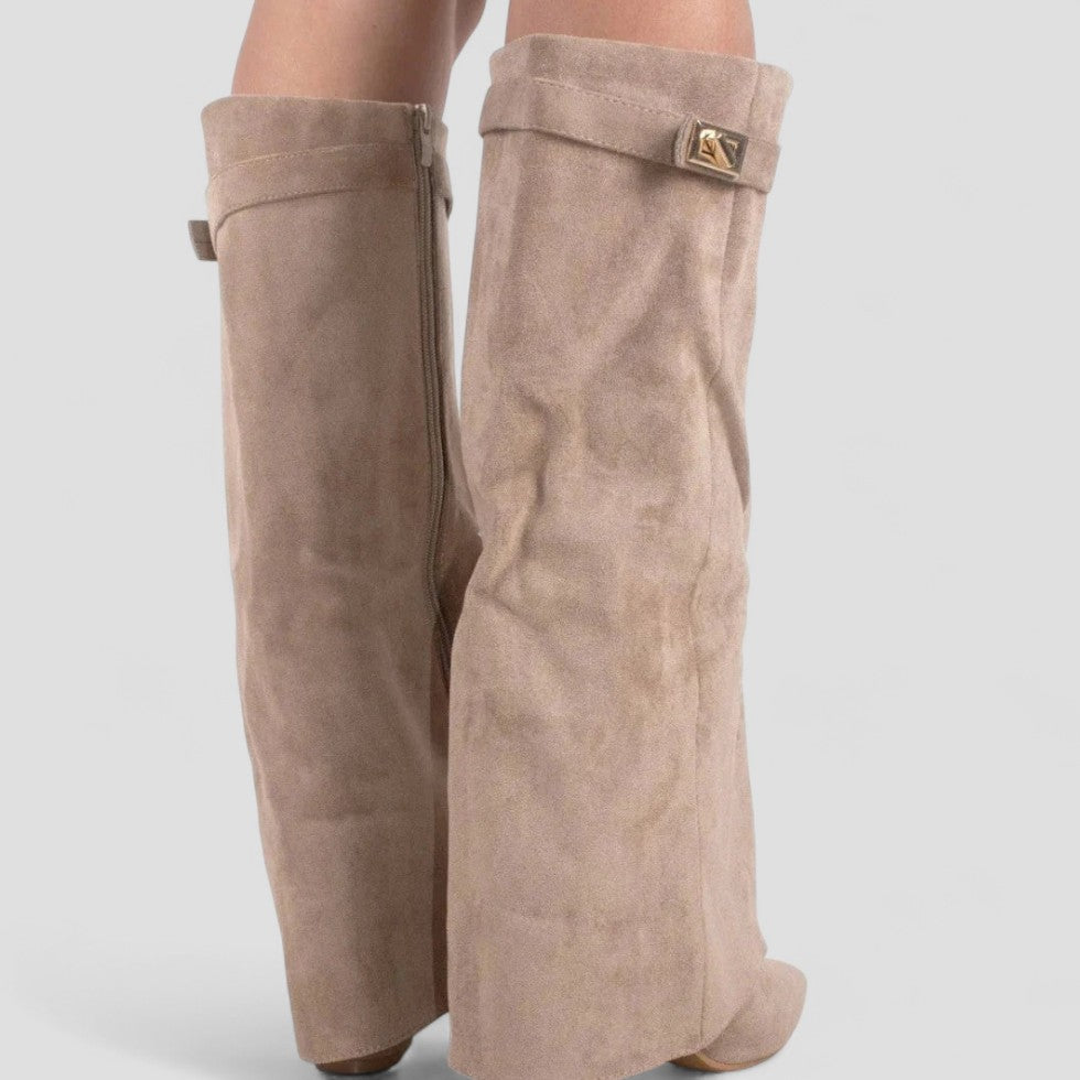 Pointed Toe Fold Over High Boots