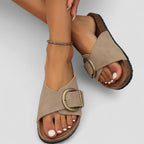Suede Buckle Slide Sandals