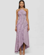 Ruffle Pleated Halter Maxi Dress Slim Fit European Style