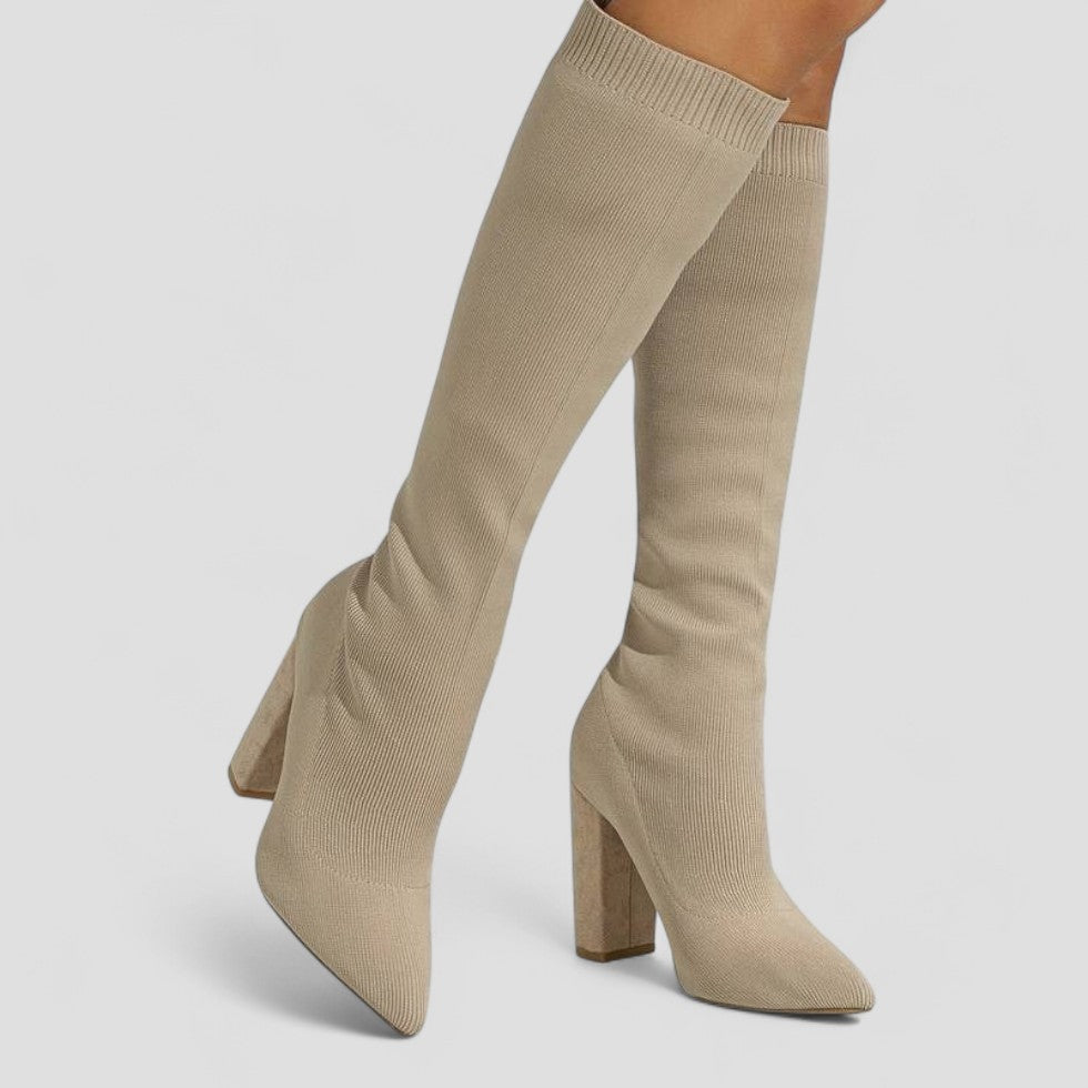 Stretch Knit High Heel Knee Boots