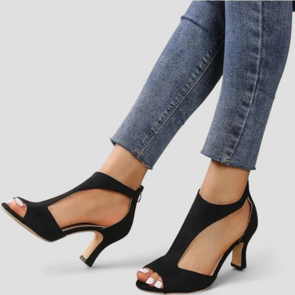 Open Toe Cutout Heeled Sandals