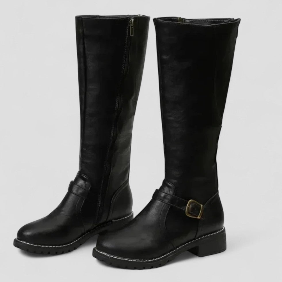 Tall Buckle Detail Riding Boots