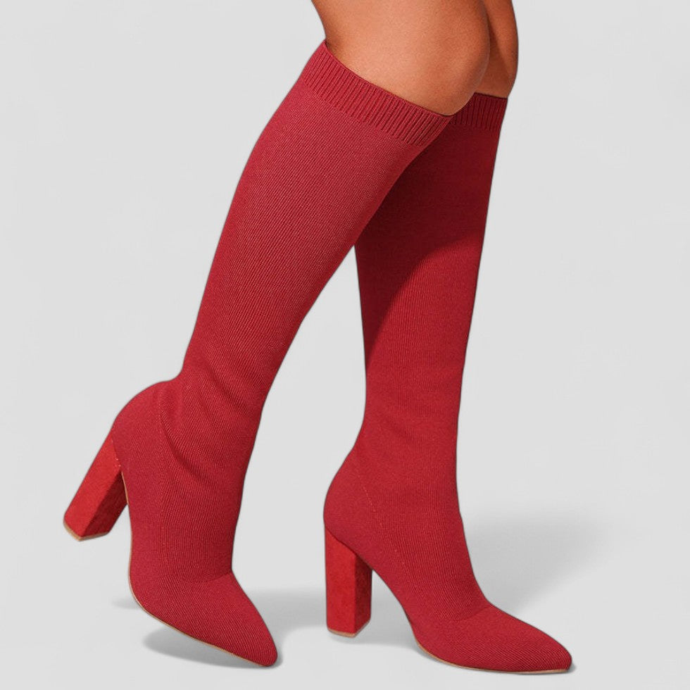 Stretch Knit High Heel Knee Boots
