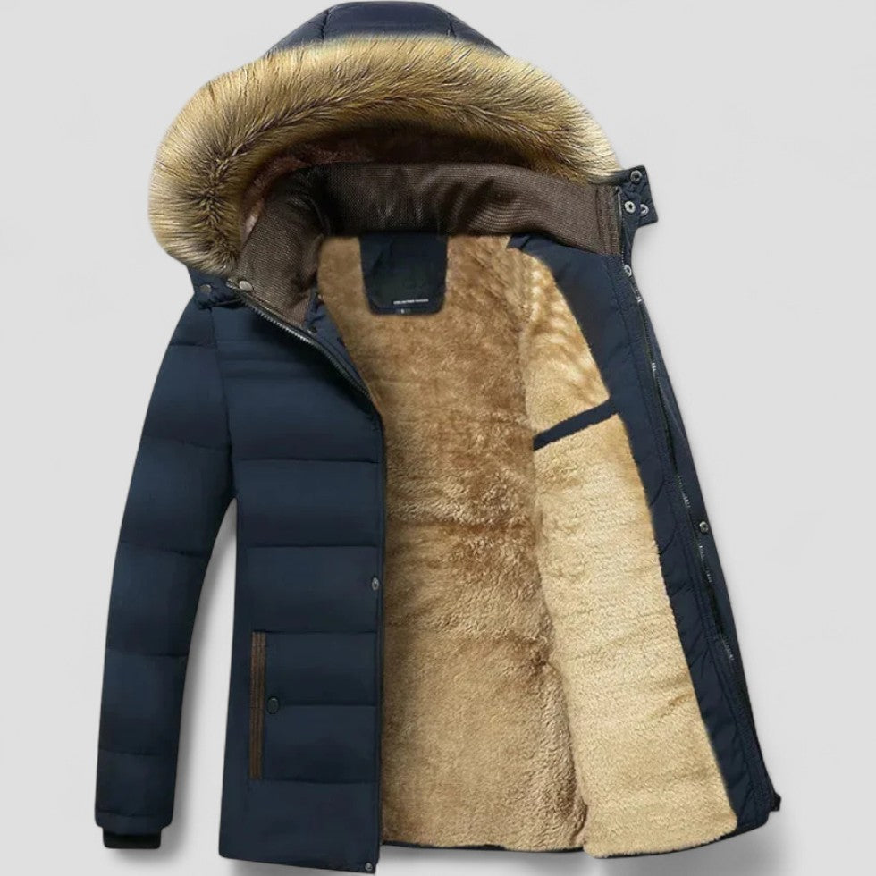 Mens Waterproof Fleece Lined Winter Parka Jacket with Fur Hood