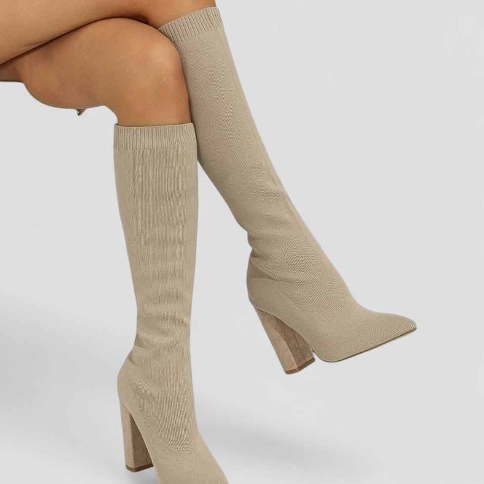 Stretch Knit High Heel Knee Boots