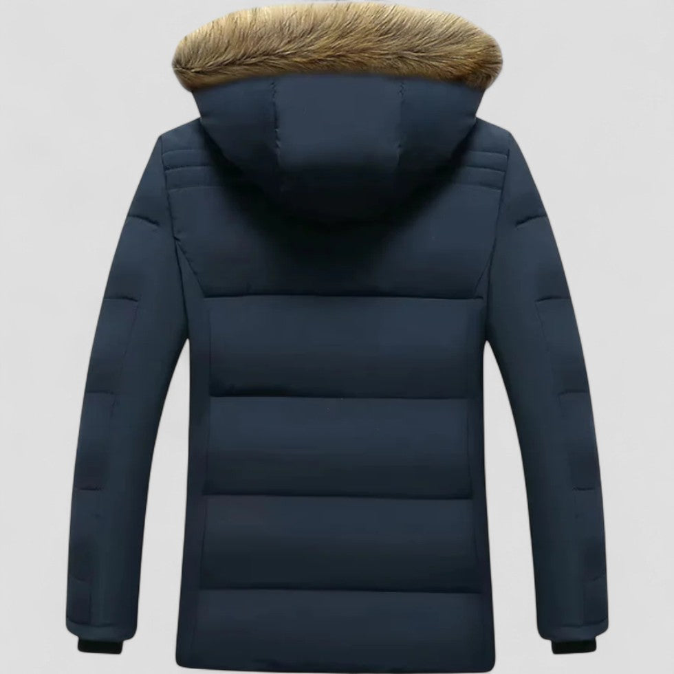 Mens Waterproof Fleece Lined Winter Parka Jacket with Fur Hood