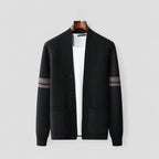 Button Up Knit Cardigan with Striped Sleeve Detail for Men