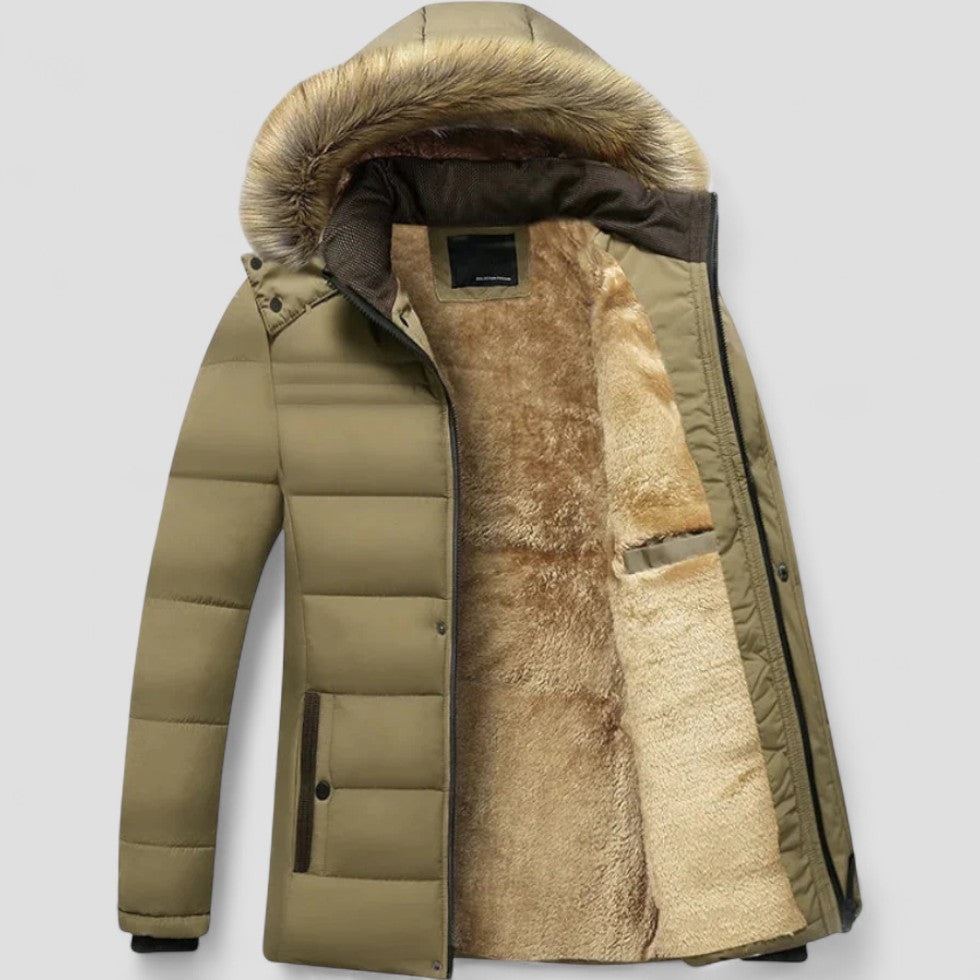 Mens Waterproof Fleece Lined Winter Parka Jacket with Fur Hood