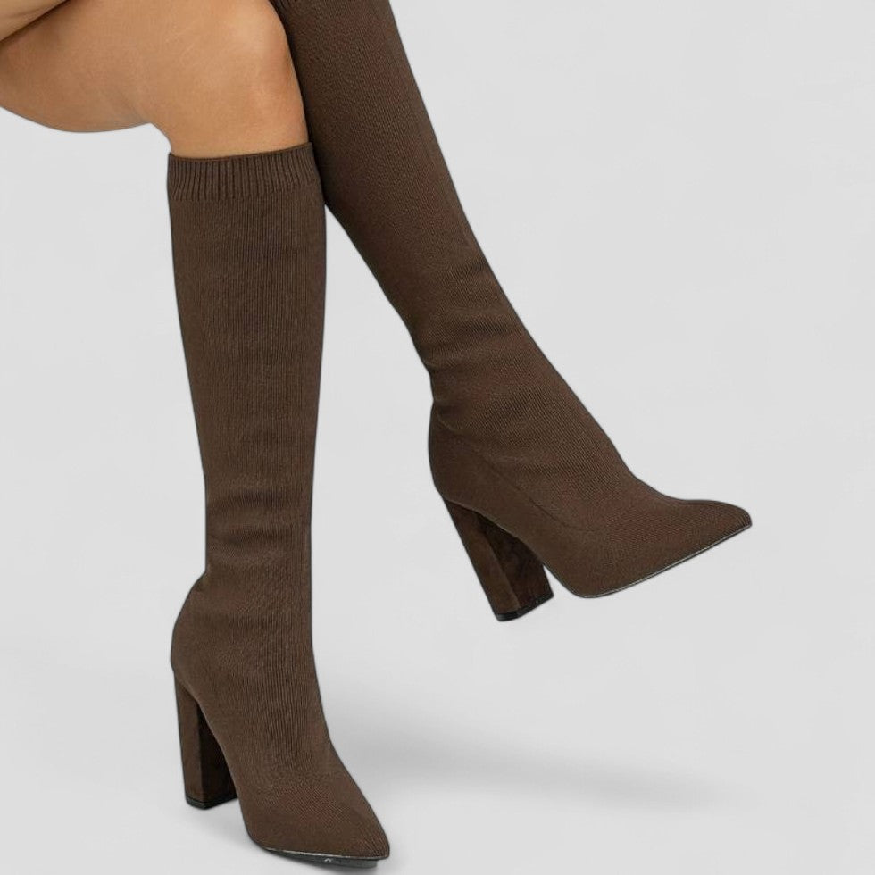 Stretch Knit High Heel Knee Boots