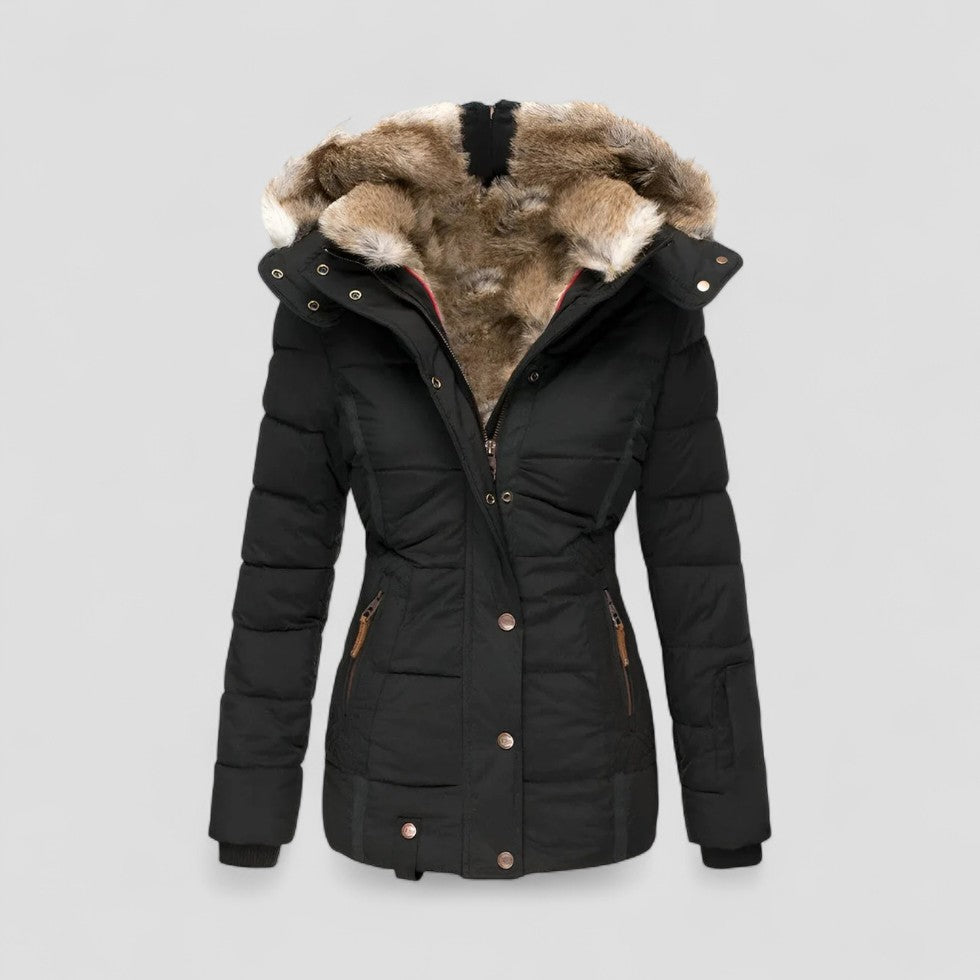 Women’s Hooded Winter Puffer Coat with Faux Fur Trim