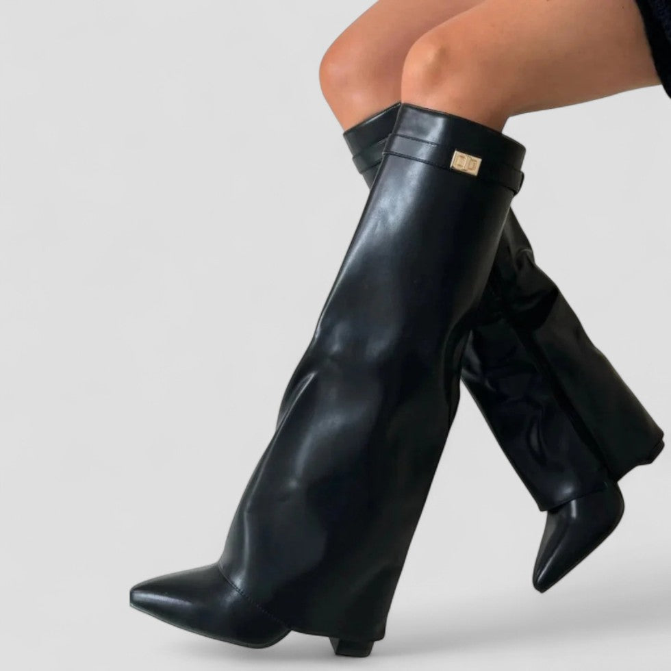 Pointed Toe Fold Over High Boots