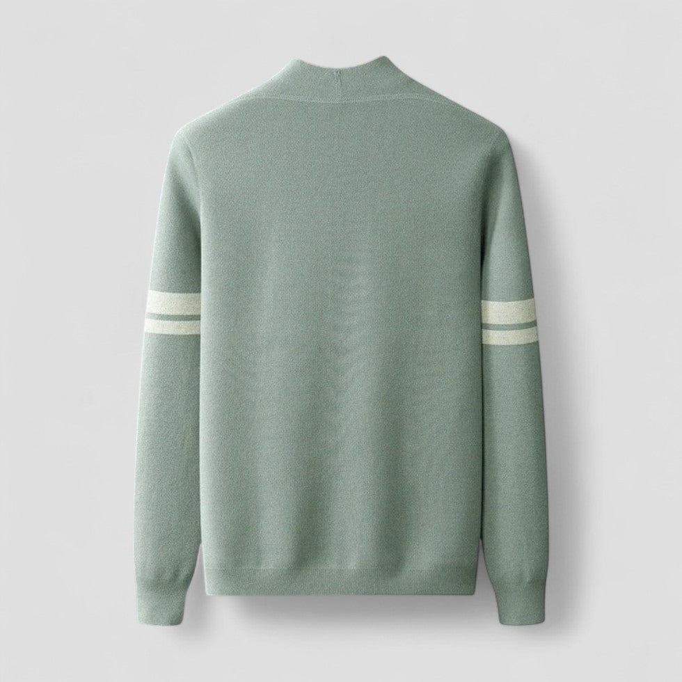 Button Up Knit Cardigan with Striped Sleeve Detail for Men