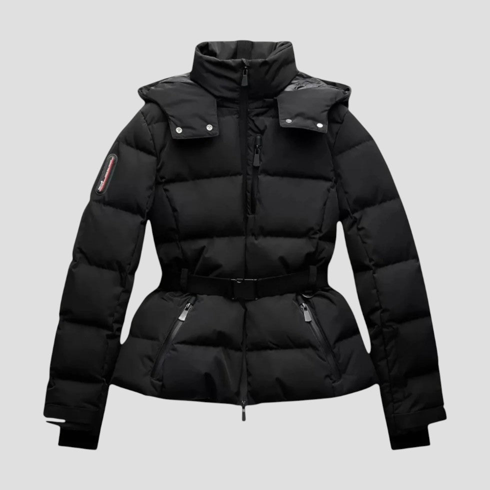 Women’s Belted Puffer Jacket with Detachable Hood