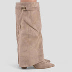 Pointed Toe Fold Over High Boots