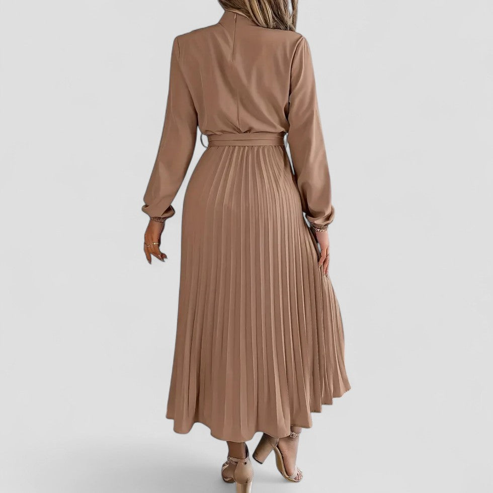 Pleated Long Sleeve Midi Dress