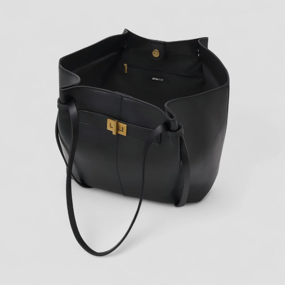 Large Tote Bag Made of Imitation Leather with Elegant Twist Clasp