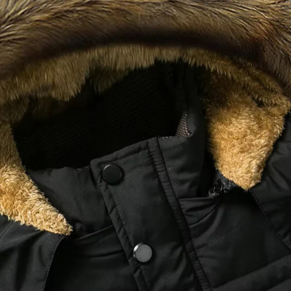 Mens Waterproof Fleece Lined Winter Parka Jacket with Fur Hood