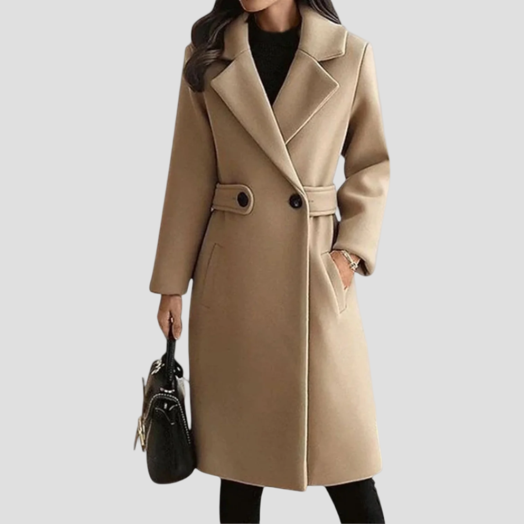 Women’s Elegant Wool Blend Belted Long Winter Coat