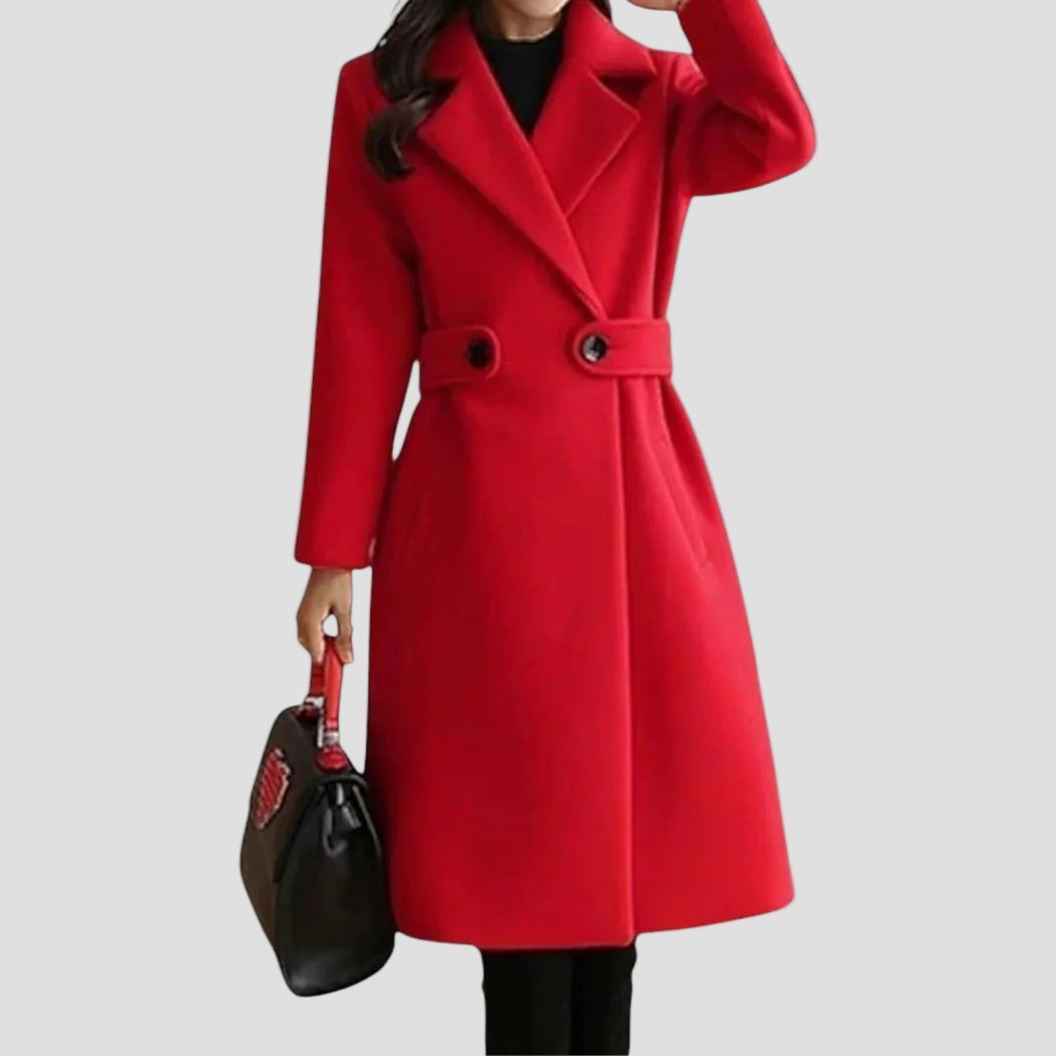 Women’s Elegant Wool Blend Belted Long Winter Coat