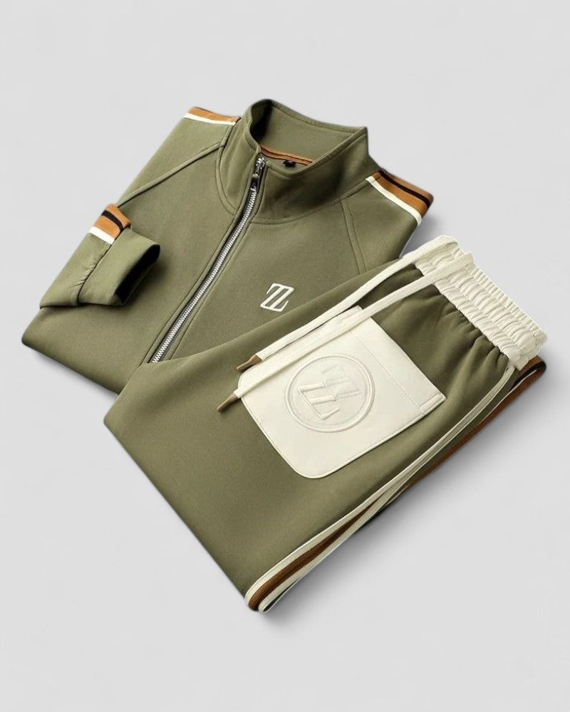 Mens Two Piece Athletic Tracksuit Set with Zip Jacket
