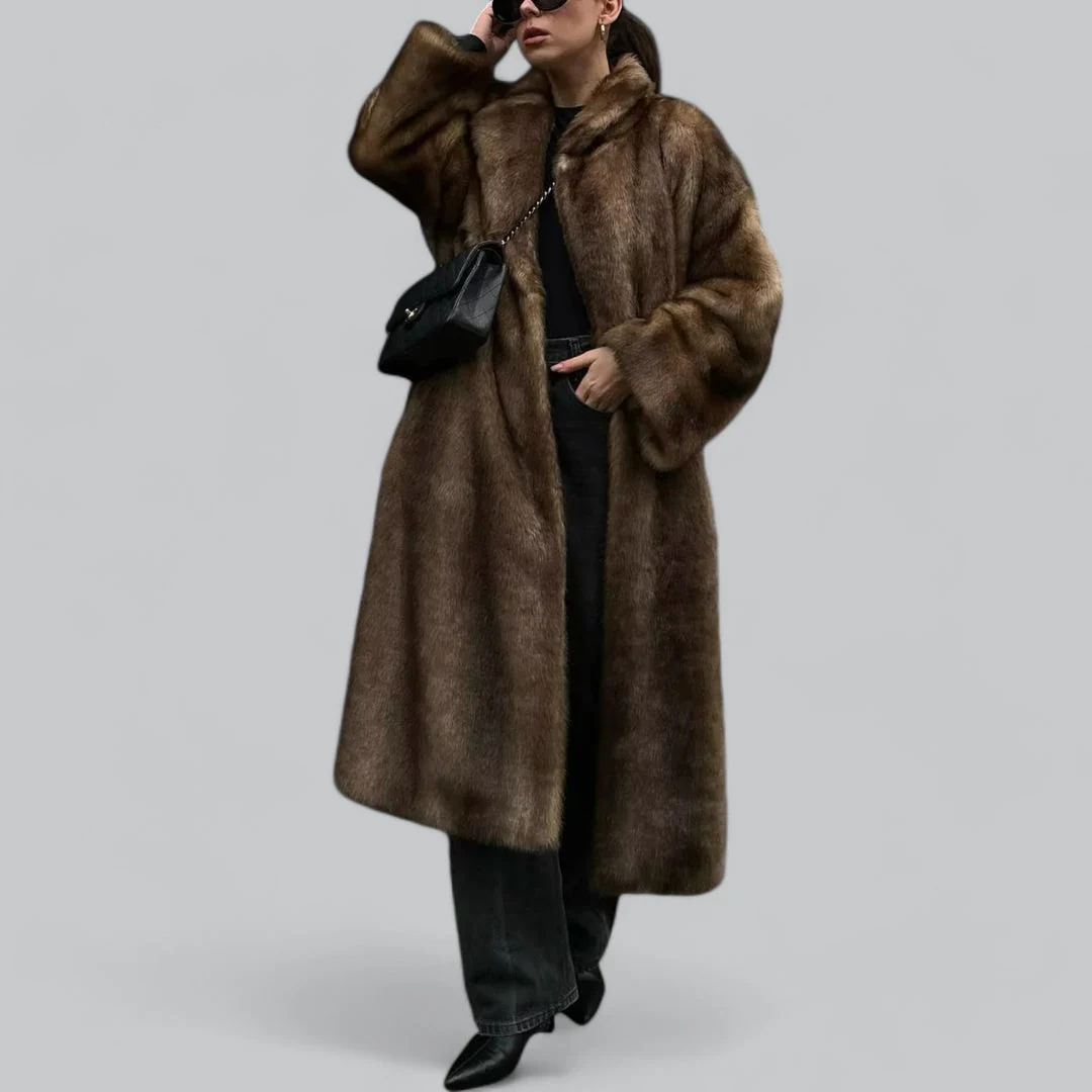 Womens Long Faux Fur Overcoat for Elegant Winter Outfits