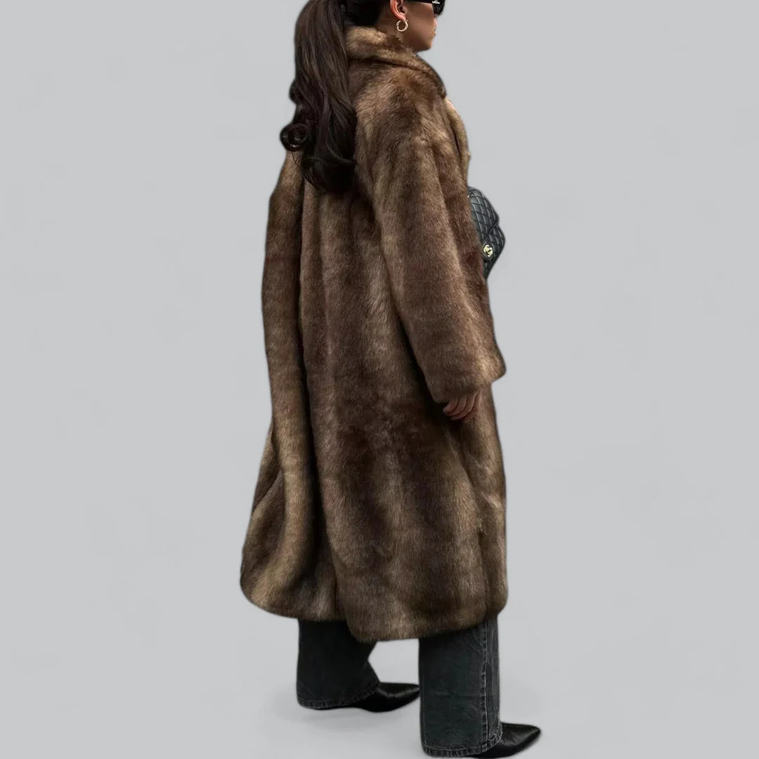 Womens Long Faux Fur Overcoat for Elegant Winter Outfits