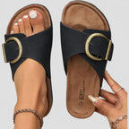 Suede Buckle Slide Sandals