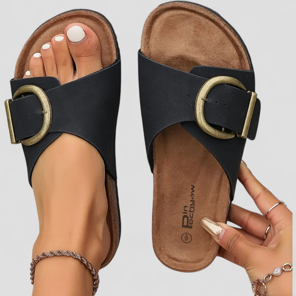 Suede Buckle Slide Sandals